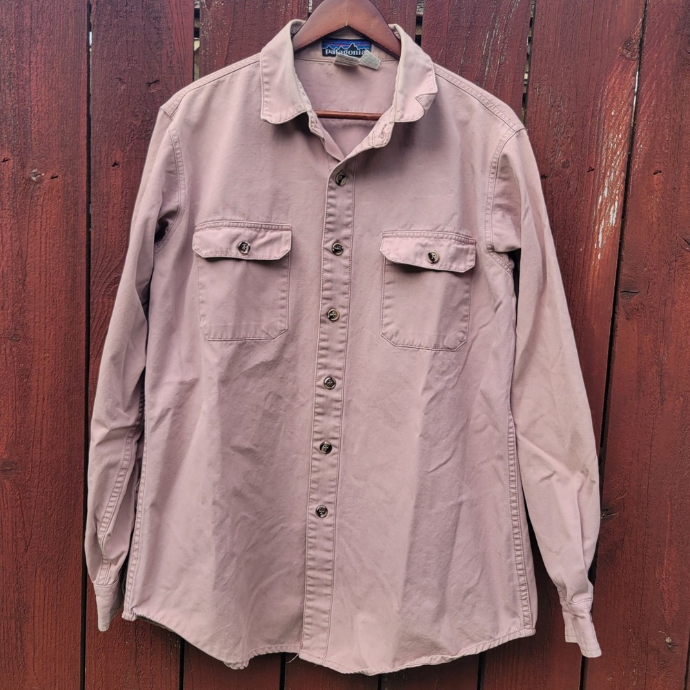 VTG Patagonia Mens L Cotton Canvas Button Down Shirt Dusty Rose Pink Workwear